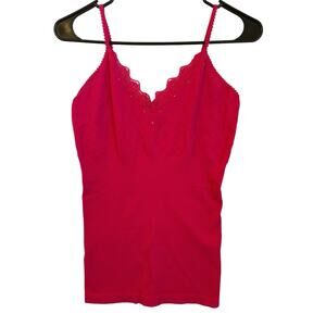 Express Y2K‎ Vintage Size M/L Pink Fitted Babydoll Cami Tank Top Rhinestone Lace